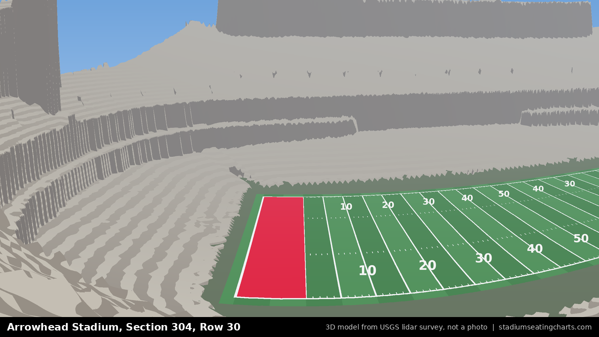 View from Arrowhead Stadium Section 304, Row 30, looking toward the field