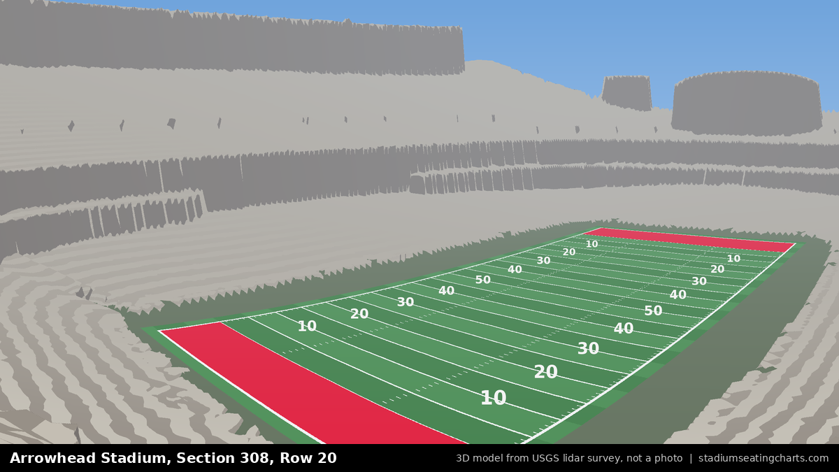 View from Arrowhead Stadium Section 308, Row 20, looking toward the field