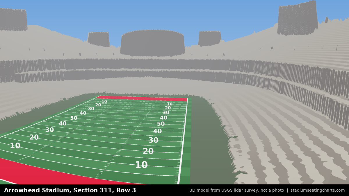 View from Arrowhead Stadium Section 311, Row 3, looking toward the field