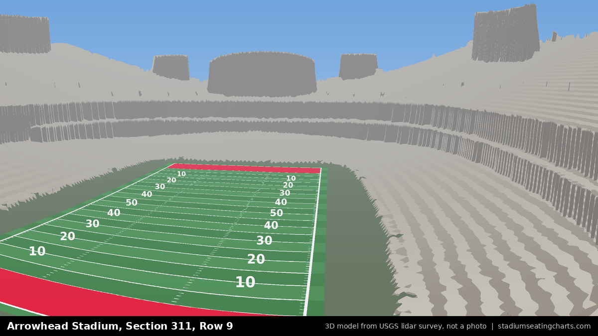View from Arrowhead Stadium Section 311, Row 9, looking toward the field