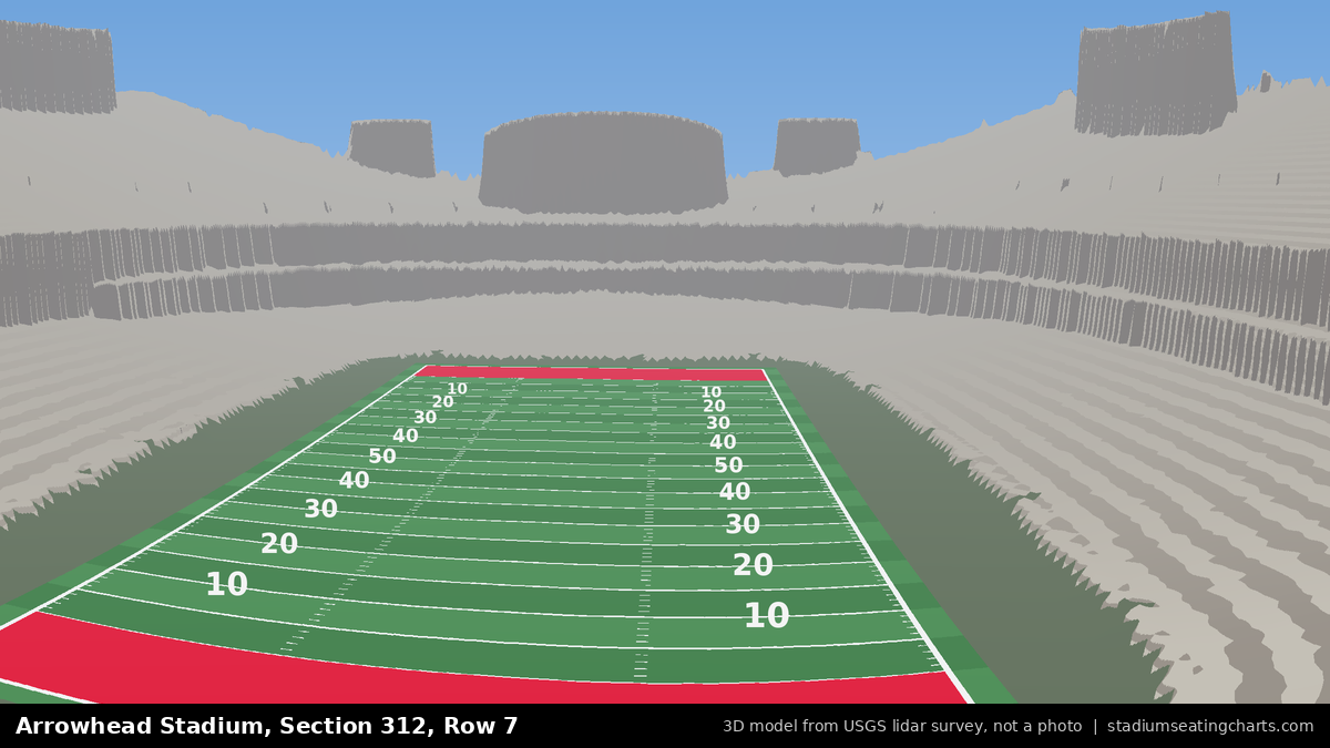 View from Arrowhead Stadium Section 312, Row 7, looking toward the field