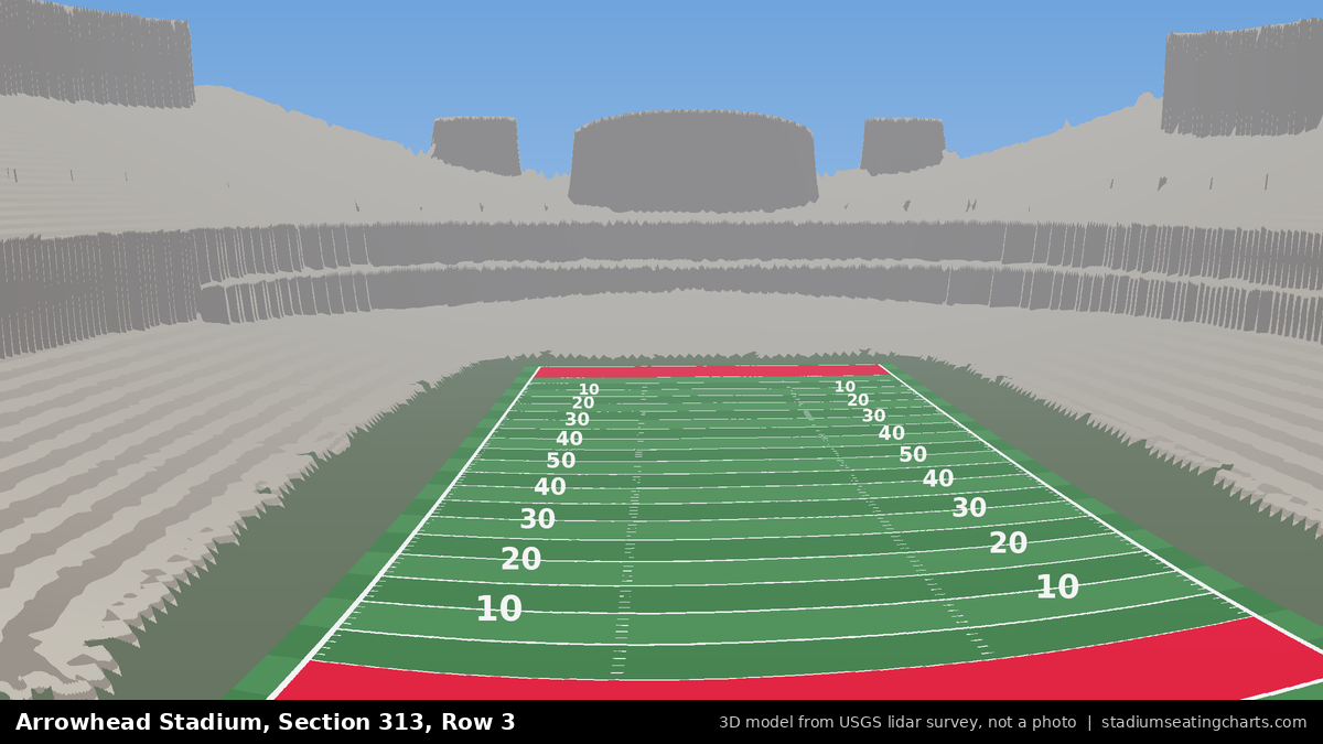 View from Arrowhead Stadium Section 313, Row 3, looking toward the field
