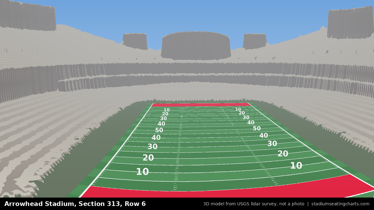 View from Arrowhead Stadium Section 313, Row 6, looking toward the field
