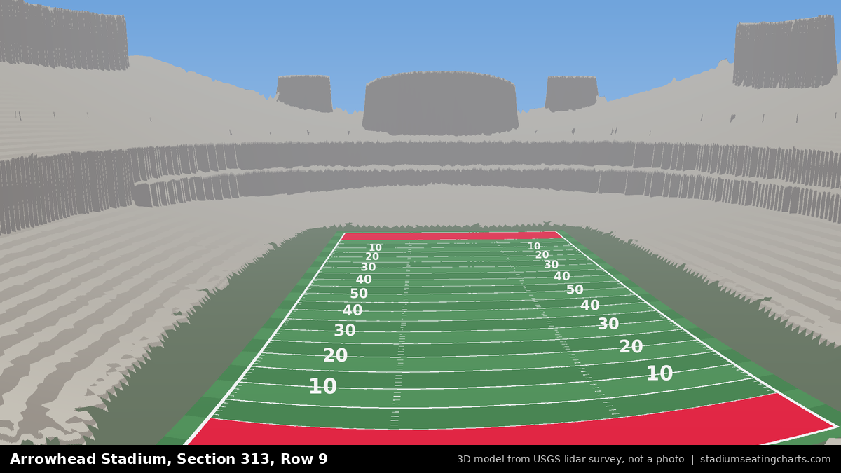 View from Arrowhead Stadium Section 313, Row 9, looking toward the field