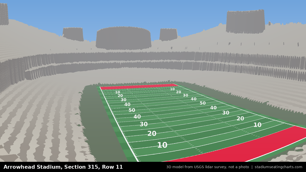 View from Arrowhead Stadium Section 315, Row 11, looking toward the field