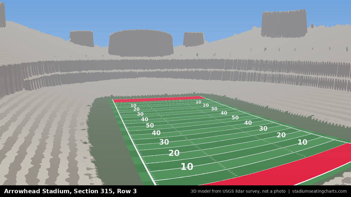 View from Arrowhead Stadium Section 315, Row 3, looking toward the field