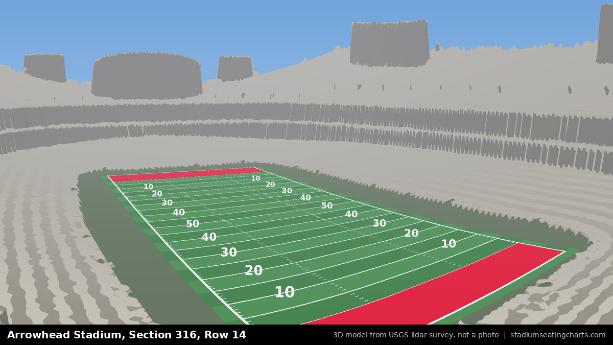 View from Arrowhead Stadium Section 316, Row 14, looking toward the field