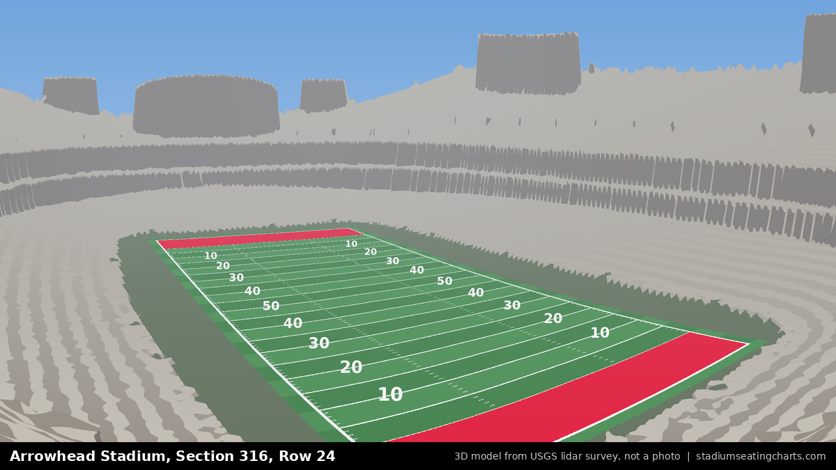 View from Arrowhead Stadium Section 316, Row 24, looking toward the field