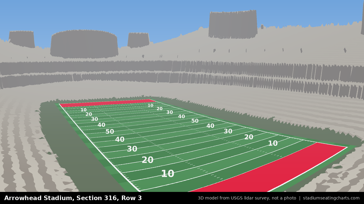 View from Arrowhead Stadium Section 316, Row 3, looking toward the field