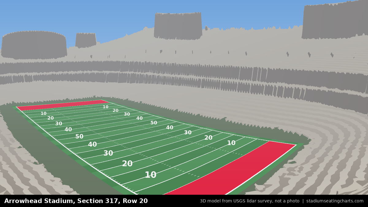 View from Arrowhead Stadium Section 317, Row 20, looking toward the field