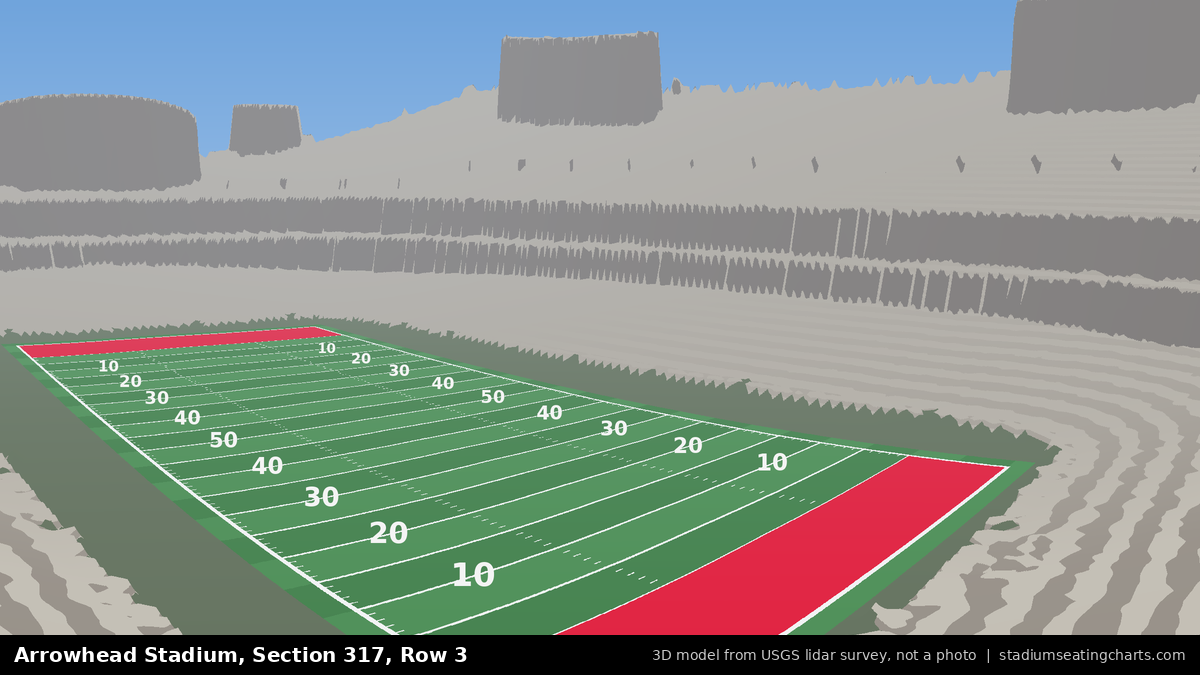 View from Arrowhead Stadium Section 317, Row 3, looking toward the field