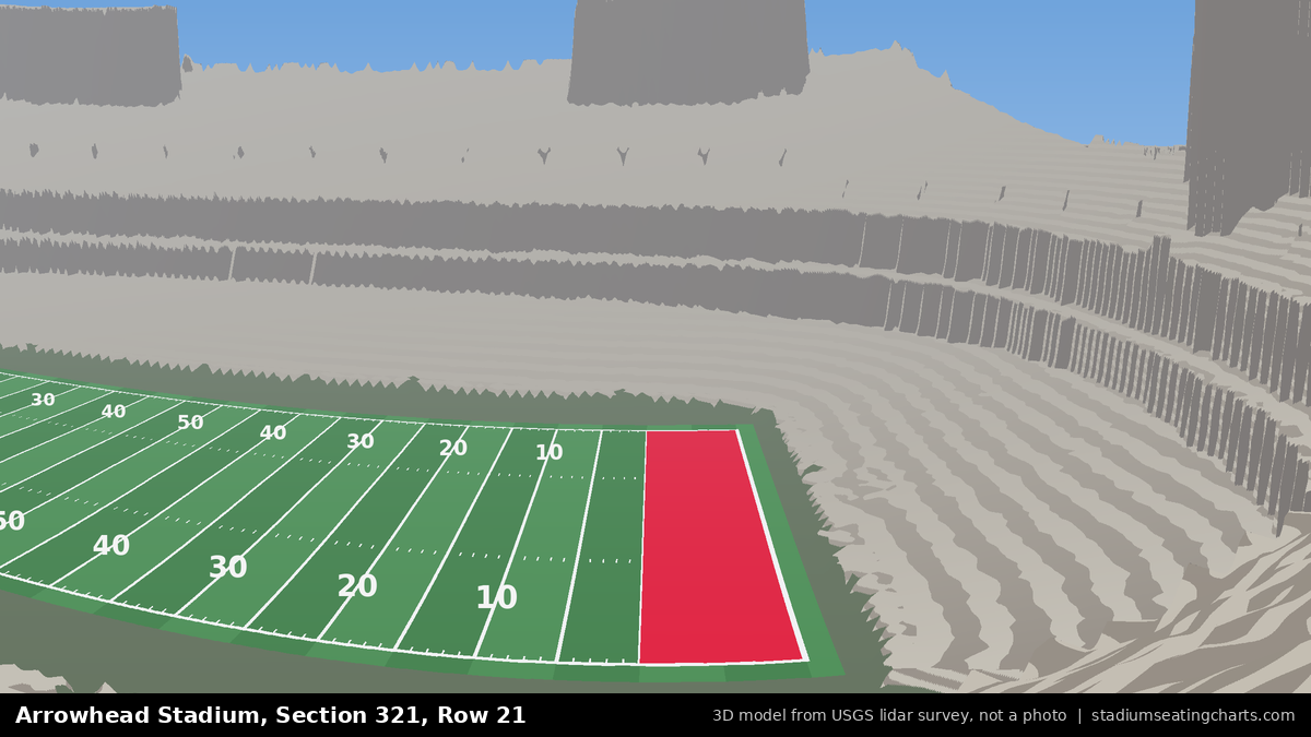View from Arrowhead Stadium Section 321, Row 21, looking toward the field