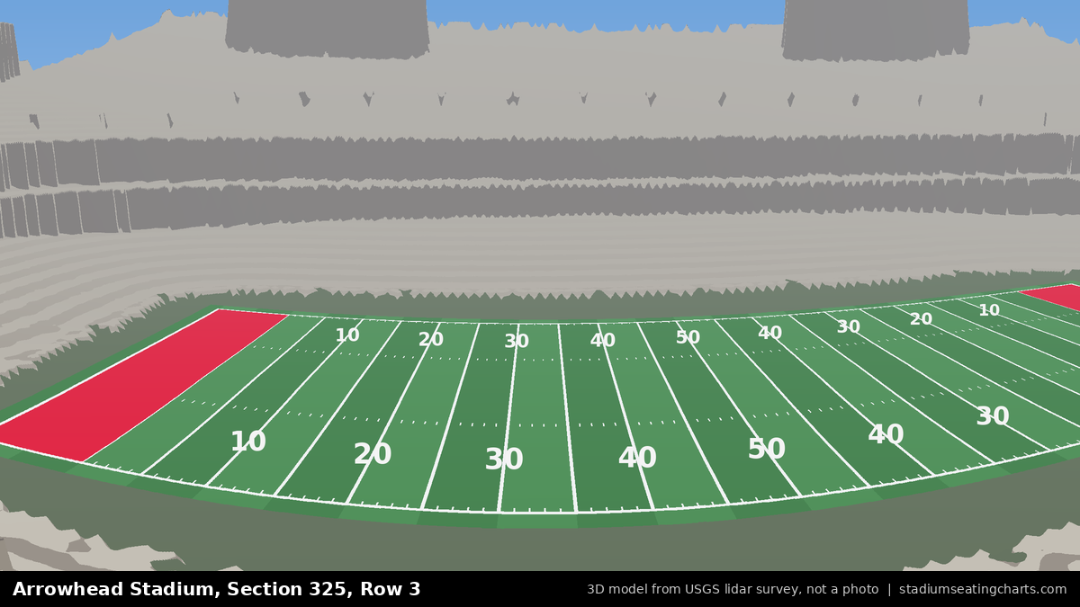 View from Arrowhead Stadium Section 325, Row 3, looking toward the field