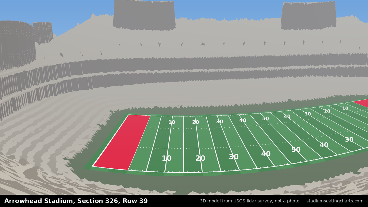 View from Arrowhead Stadium Section 326, Row 39, looking toward the field
