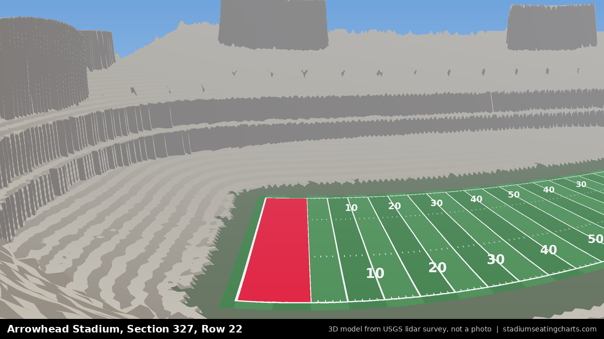 View from Arrowhead Stadium Section 327, Row 22, looking toward the field