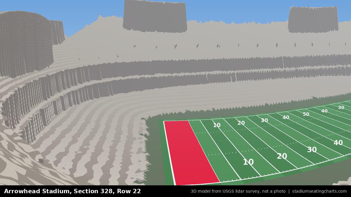 View from Arrowhead Stadium Section 328, Row 22, looking toward the field