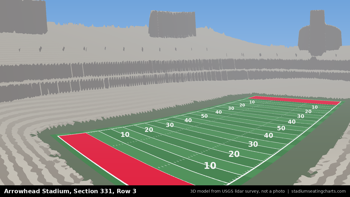 View from Arrowhead Stadium Section 331, Row 3, looking toward the field