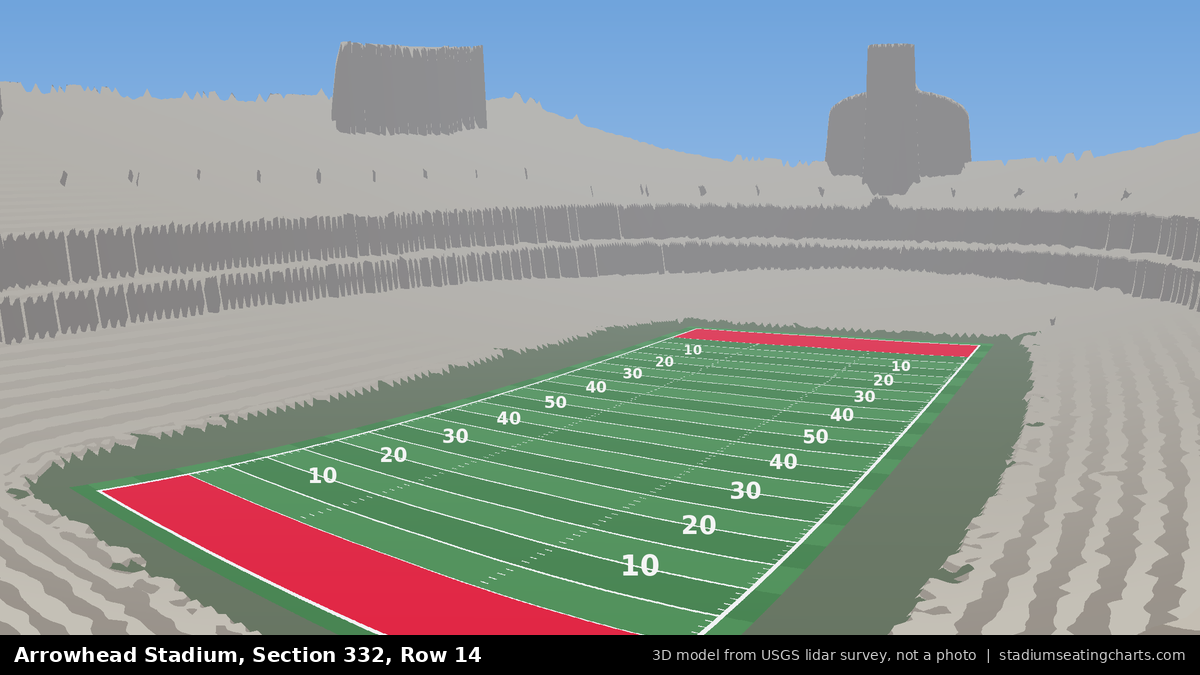 View from Arrowhead Stadium Section 332, Row 14, looking toward the field