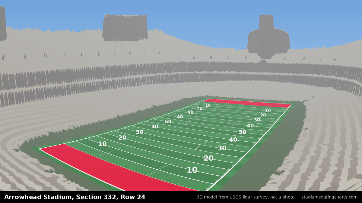 View from Arrowhead Stadium Section 332, Row 24, looking toward the field