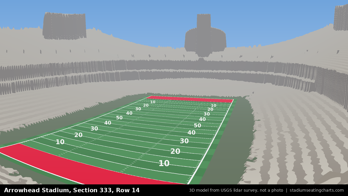 View from Arrowhead Stadium Section 333, Row 14, looking toward the field