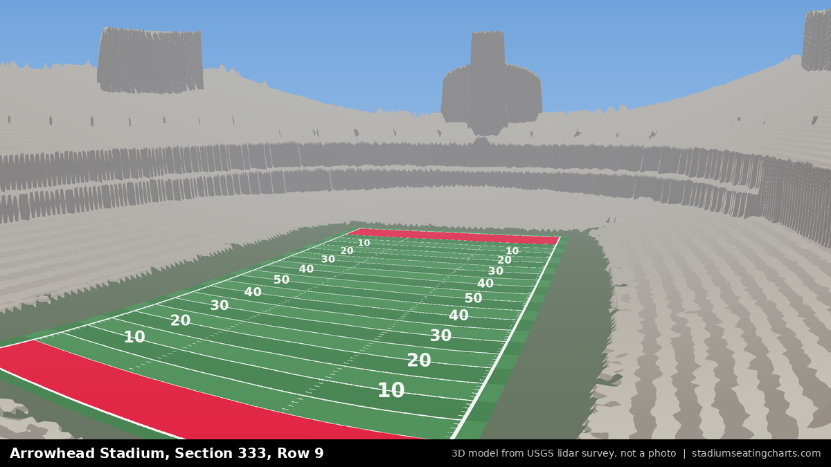 View from Arrowhead Stadium Section 333, Row 9, looking toward the field