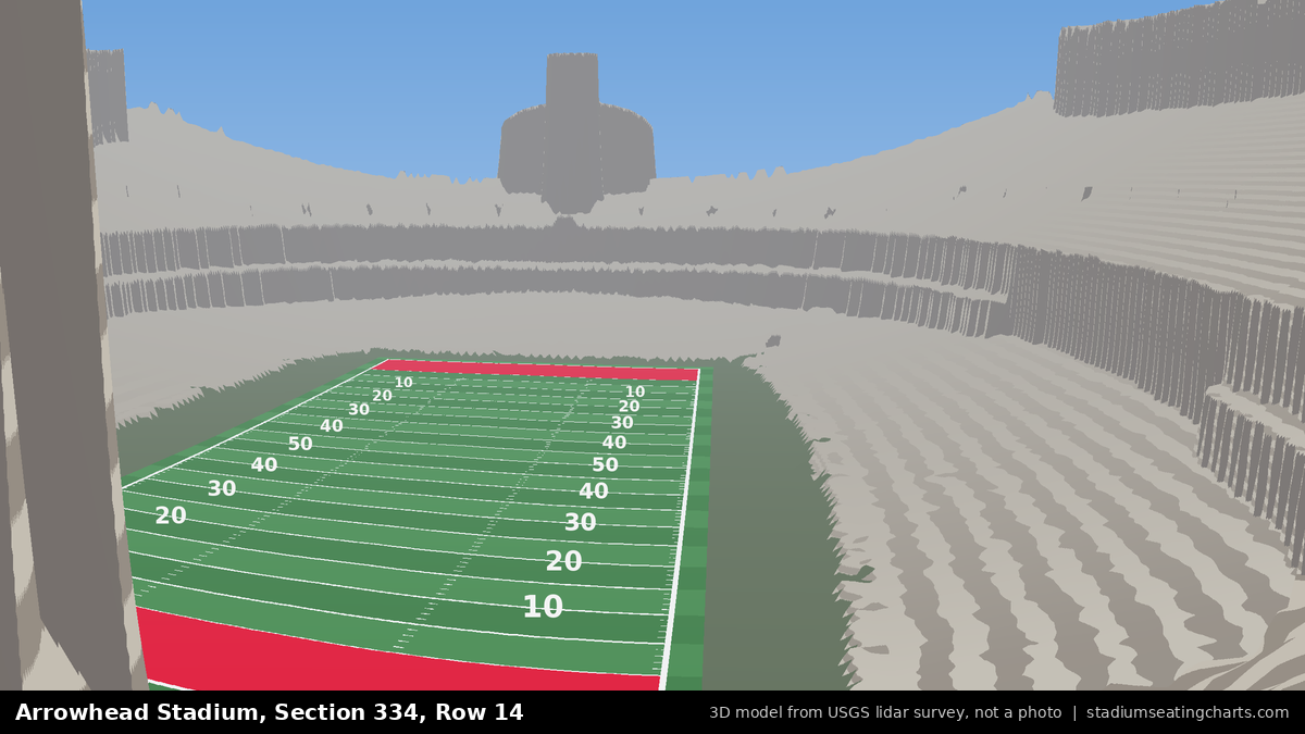 View from Arrowhead Stadium Section 334, Row 14, looking toward the field