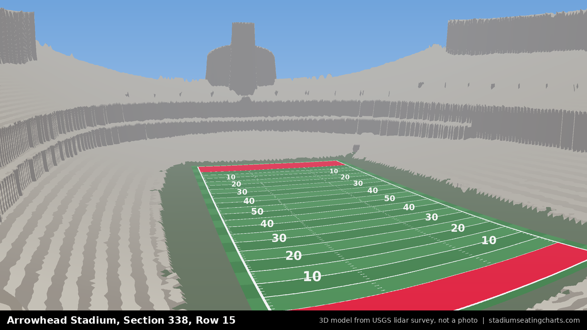 View from Arrowhead Stadium Section 338, Row 15, looking toward the field