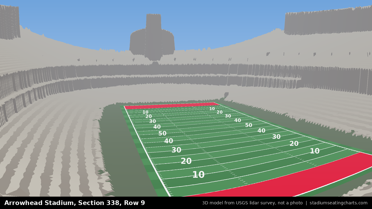 View from Arrowhead Stadium Section 338, Row 9, looking toward the field