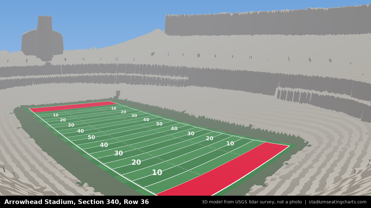 View from Arrowhead Stadium Section 340, Row 36, looking toward the field