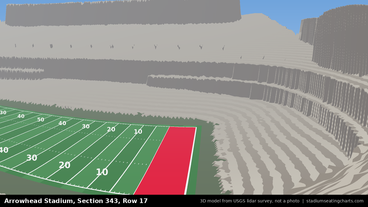 View from Arrowhead Stadium Section 343, Row 17, looking toward the field