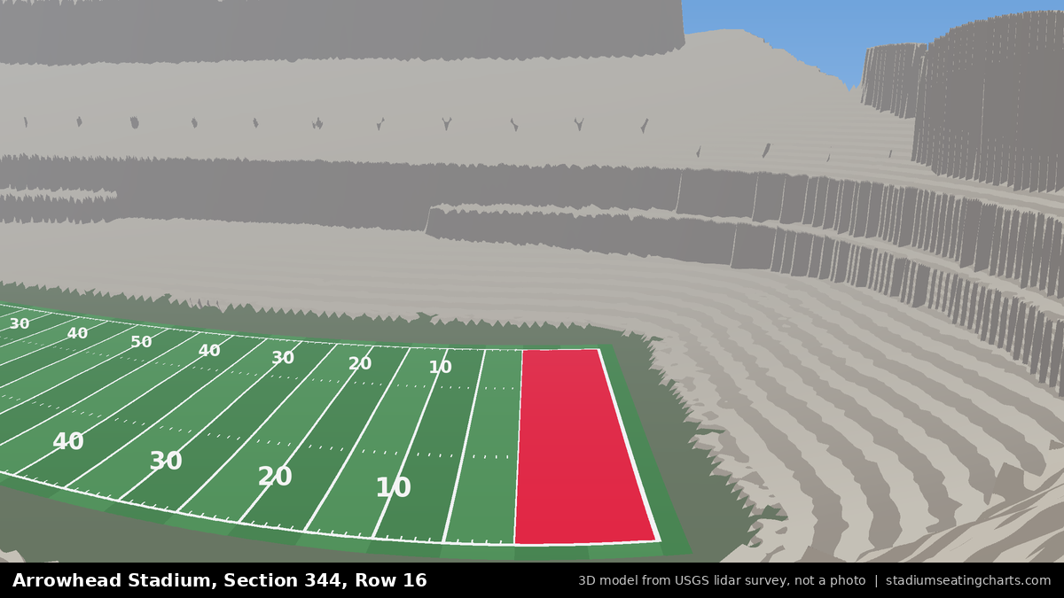 View from Arrowhead Stadium Section 344, Row 16, looking toward the field
