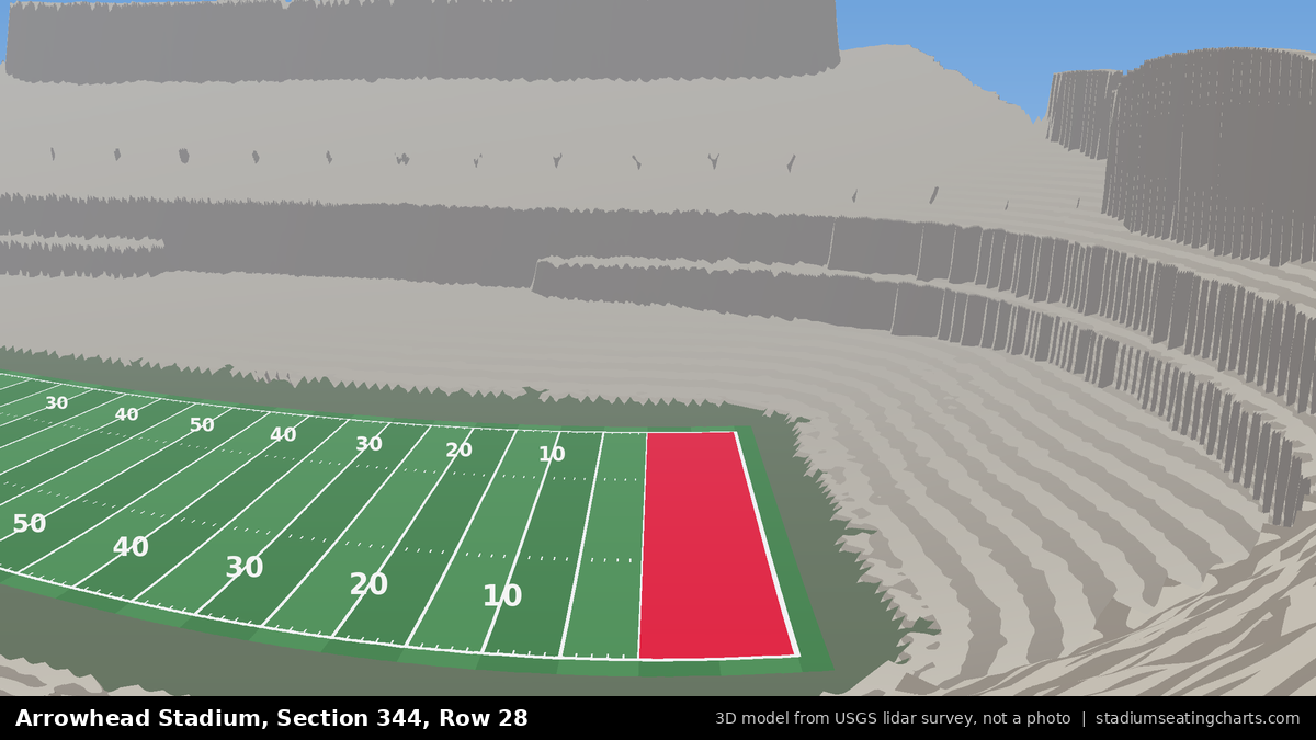 View from Arrowhead Stadium Section 344, Row 28, looking toward the field