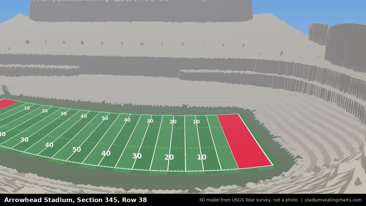 View from Arrowhead Stadium Section 345, Row 38, looking toward the field