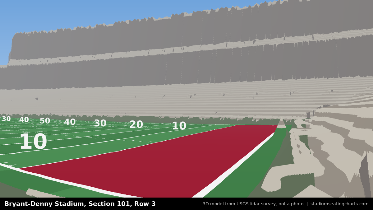 View from Bryant-Denny Stadium Section 101, Row 3, looking toward the field