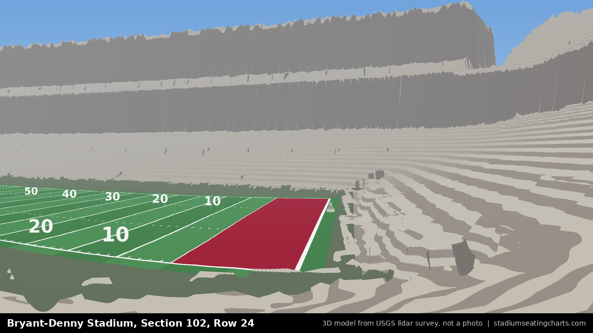 View from Bryant-Denny Stadium Section 102, Row 24, looking toward the field