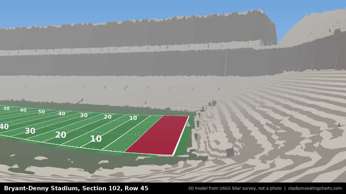 View from Bryant-Denny Stadium Section 102, Row 45, looking toward the field