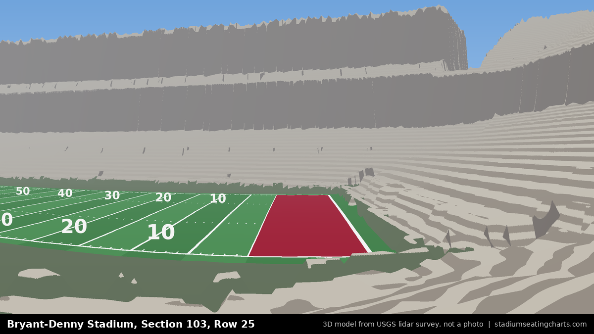View from Bryant-Denny Stadium Section 103, Row 25, looking toward the field