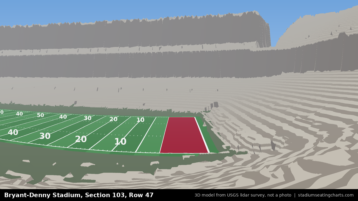 View from Bryant-Denny Stadium Section 103, Row 47, looking toward the field