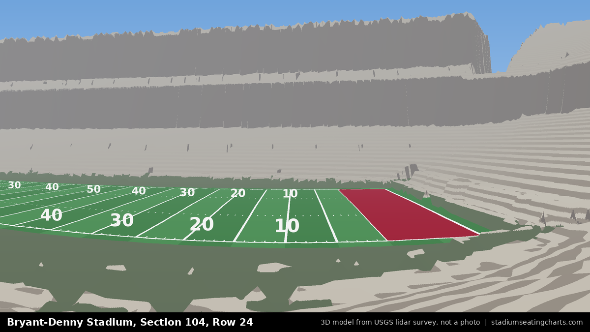 View from Bryant-Denny Stadium Section 104, Row 24, looking toward the field