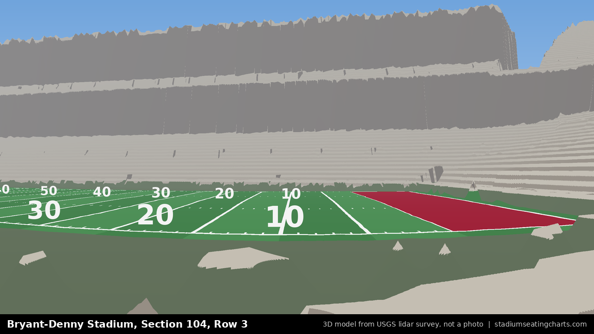 View from Bryant-Denny Stadium Section 104, Row 3, looking toward the field