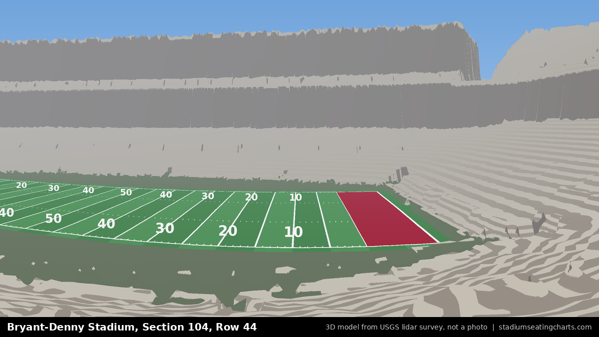 View from Bryant-Denny Stadium Section 104, Row 44, looking toward the field