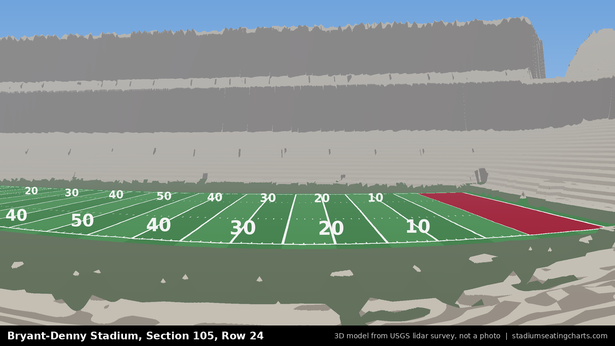 View from Bryant-Denny Stadium Section 105, Row 24, looking toward the field