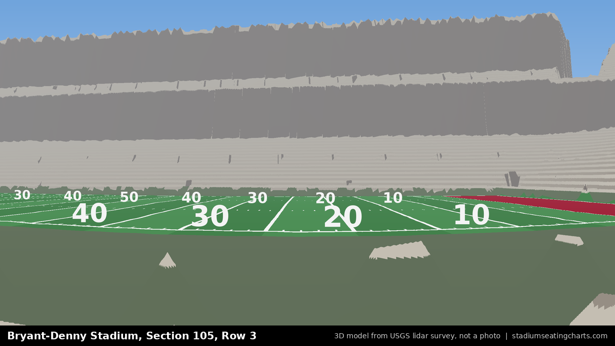 View from Bryant-Denny Stadium Section 105, Row 3, looking toward the field