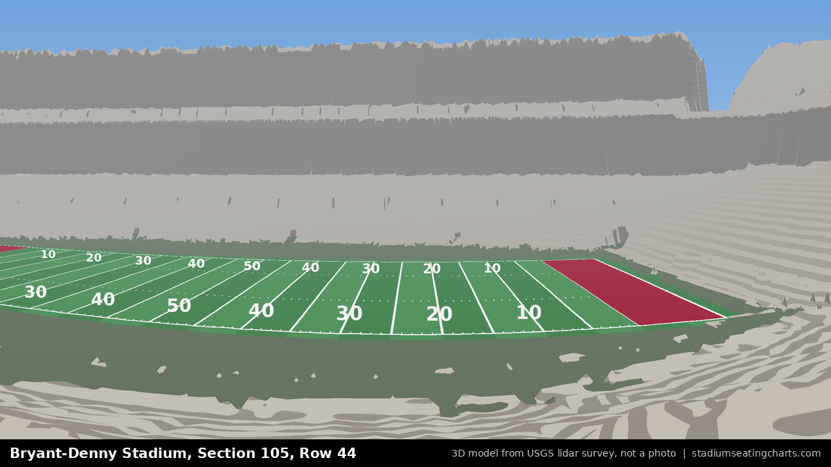 View from Bryant-Denny Stadium Section 105, Row 44, looking toward the field