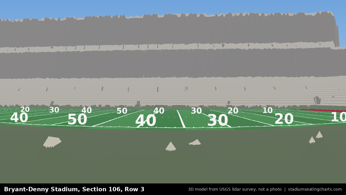 View from Bryant-Denny Stadium Section 106, Row 3, looking toward the field