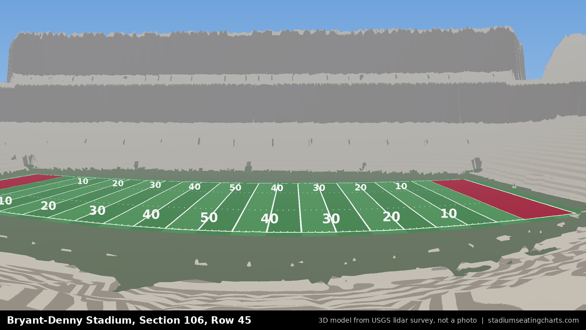 View from Bryant-Denny Stadium Section 106, Row 45, looking toward the field