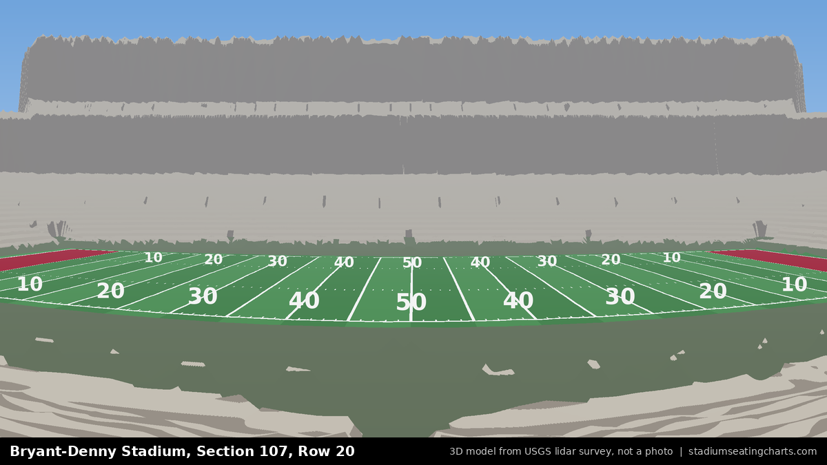 View from Bryant-Denny Stadium Section 107, Row 20, looking toward the field