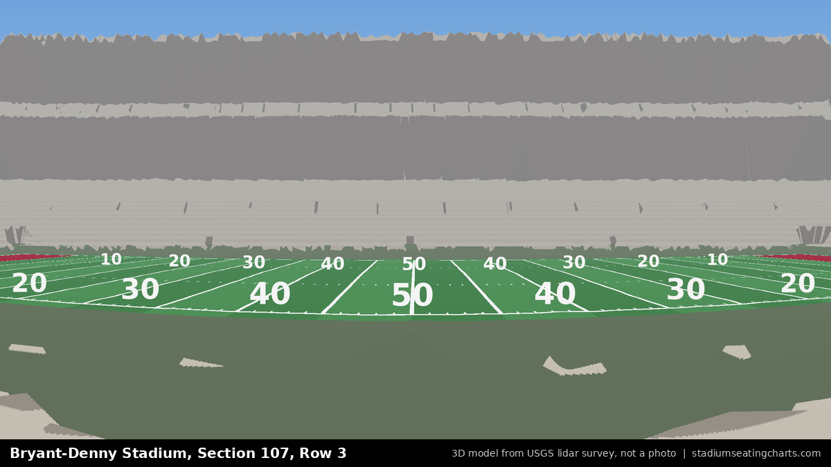 View from Bryant-Denny Stadium Section 107, Row 3, looking toward the field