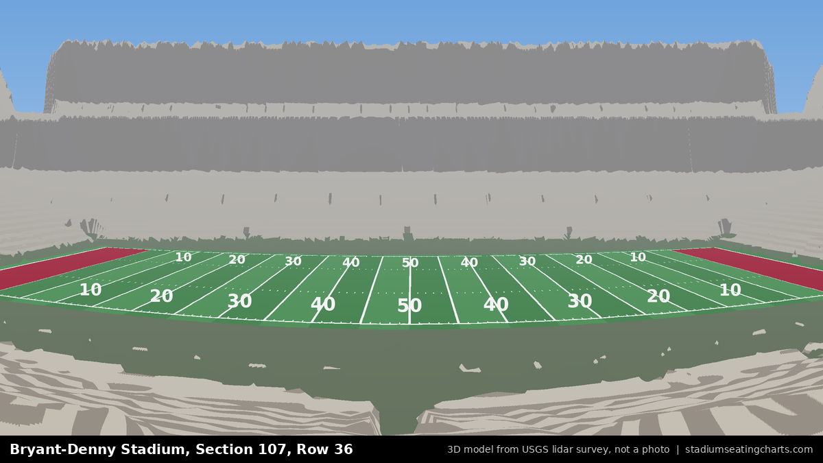 View from Bryant-Denny Stadium Section 107, Row 36, looking toward the field