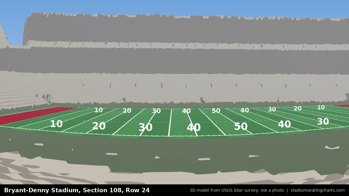 View from Bryant-Denny Stadium Section 108, Row 24, looking toward the field